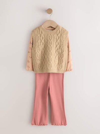 Beige Knitted Jumper and Leggings Set