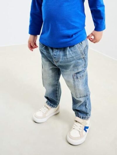 Mid Blue Tint Denim Cargo Jeans