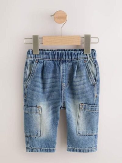Mid Blue Tint Denim Cargo Jeans