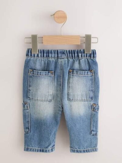 Mid Blue Tint Denim Cargo Jeans
