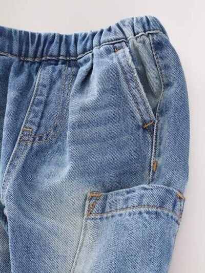 Mid Blue Tint Denim Cargo Jeans