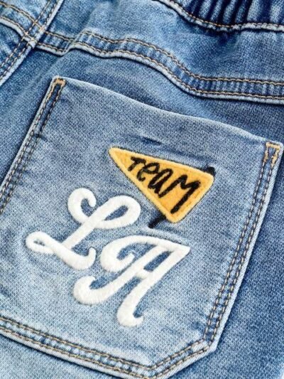 Mid Blue Varsity Pull On Jeans