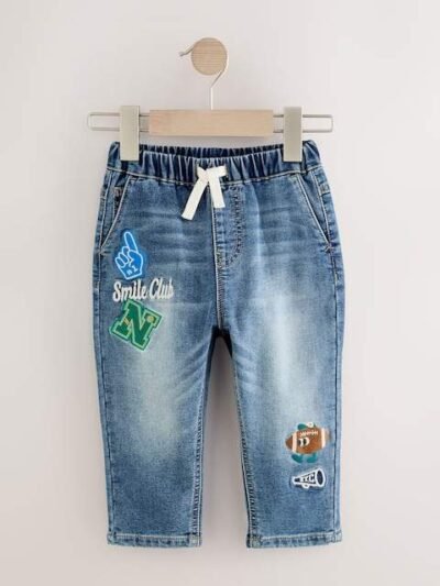 Mid Blue Varsity Pull On Jeans