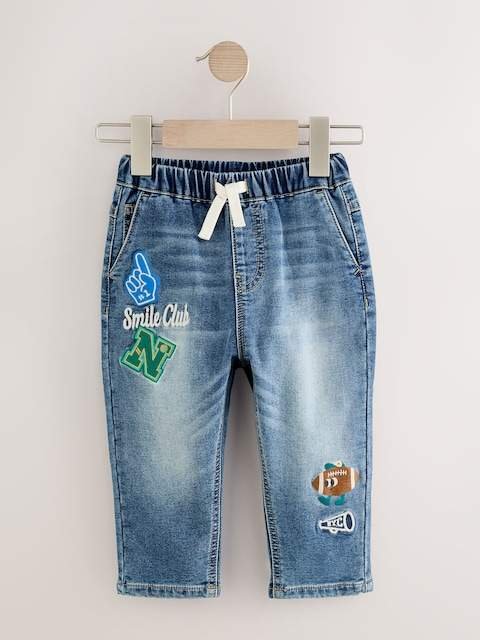 Mid Blue Varsity Pull On Jeans