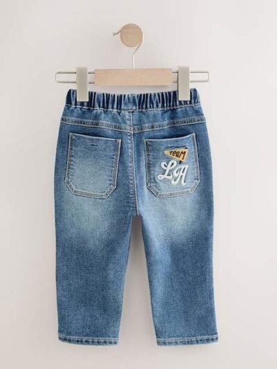 Mid Blue Varsity Pull On Jeans