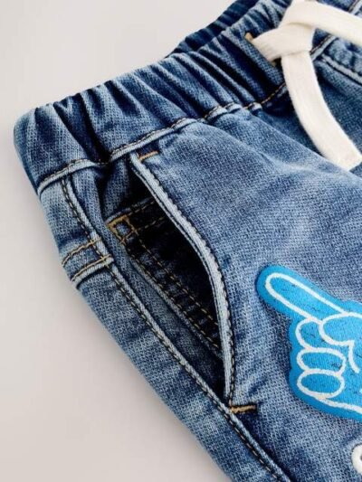 Mid Blue Varsity Pull On Jeans