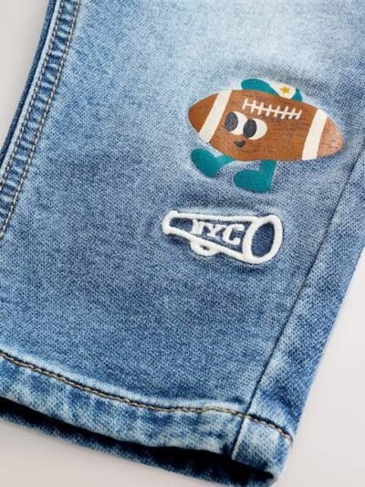 Mid Blue Varsity Pull On Jeans