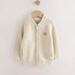 Neutral Bear Zip Through Cardigan