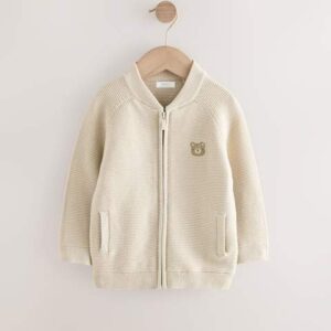 Neutral Bear Zip Through Cardigan