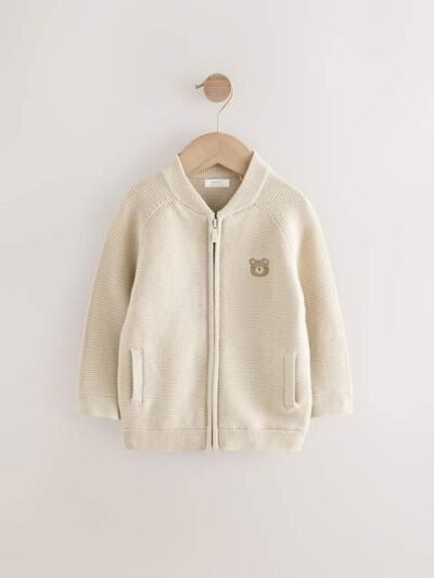 Neutral Bear Zip Through Cardigan