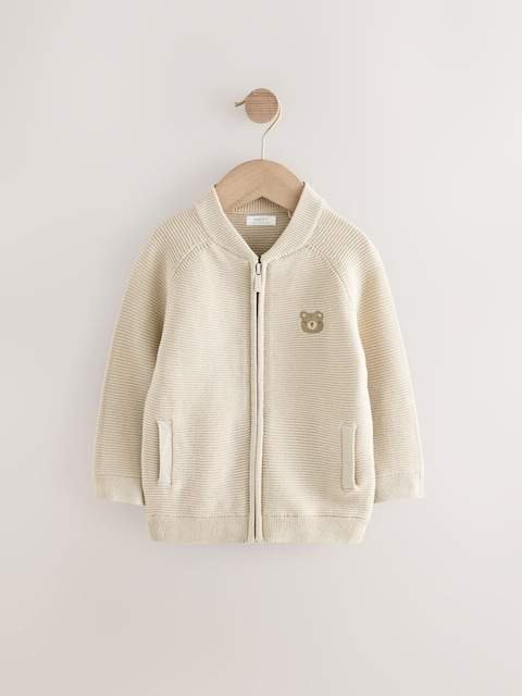 Neutral Bear Zip Through Cardigan