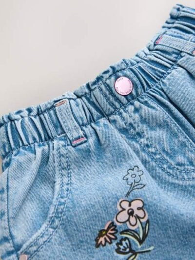 Denim Floral Print Jeans
