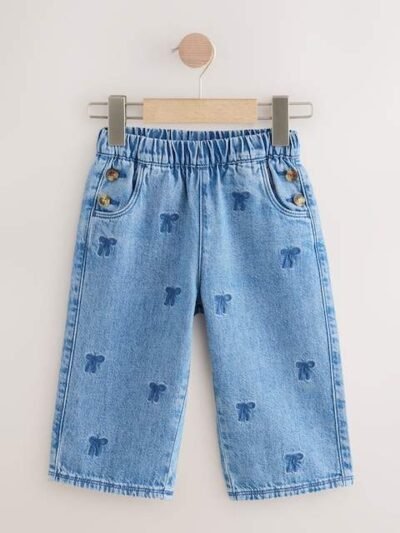 Mid Blue Denim Bow Embroidered Jeans