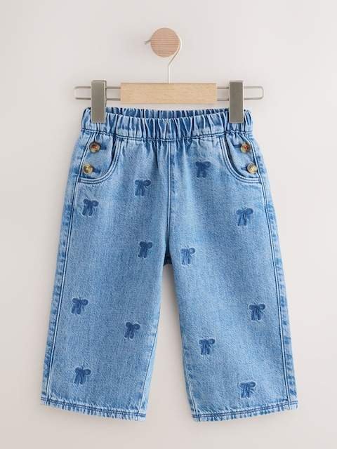 Mid Blue Denim Bow Embroidered Jeans