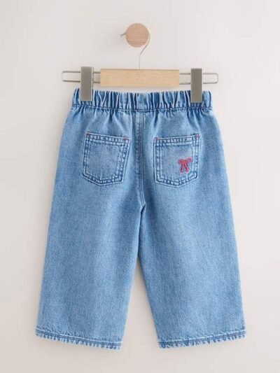 Mid Blue Denim Bow Embroidered Jeans
