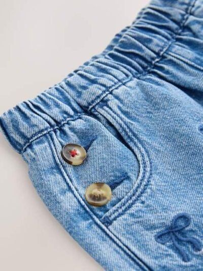 Mid Blue Denim Bow Embroidered Jeans