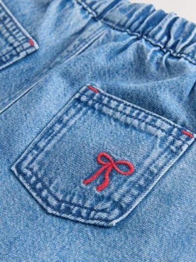 Mid Blue Denim Bow Embroidered Jeans