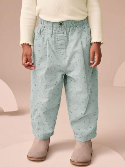 Blue Floral Print Cord Trousers