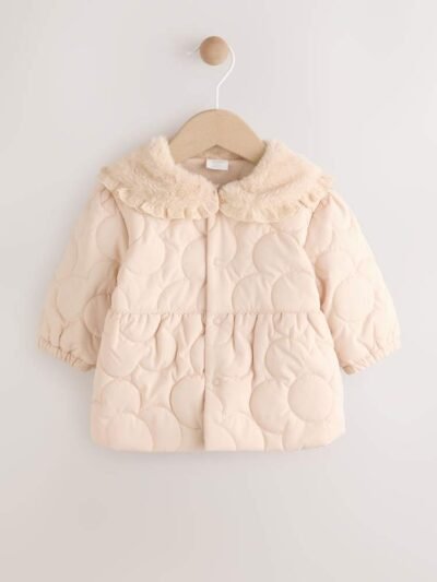 Neutral Oversized Collar Faux Fur Collar Quilted Baby Jacket