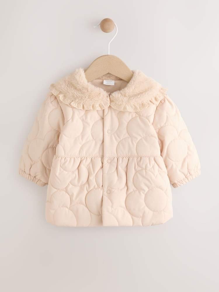 Neutral Oversized Collar Faux Fur Collar Quilted Baby Jacket