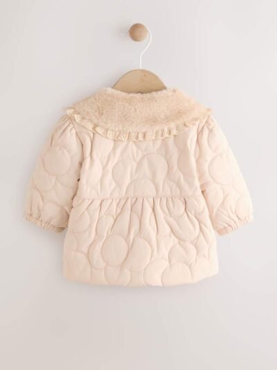 Neutral Oversized Collar Faux Fur Collar Quilted Baby Jacket