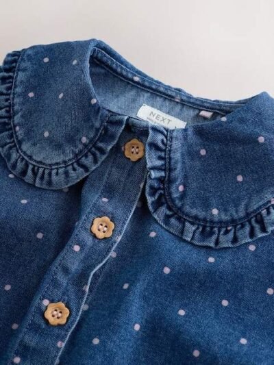 Mid Blue Denim Denim Shirt and Check Trousers Set