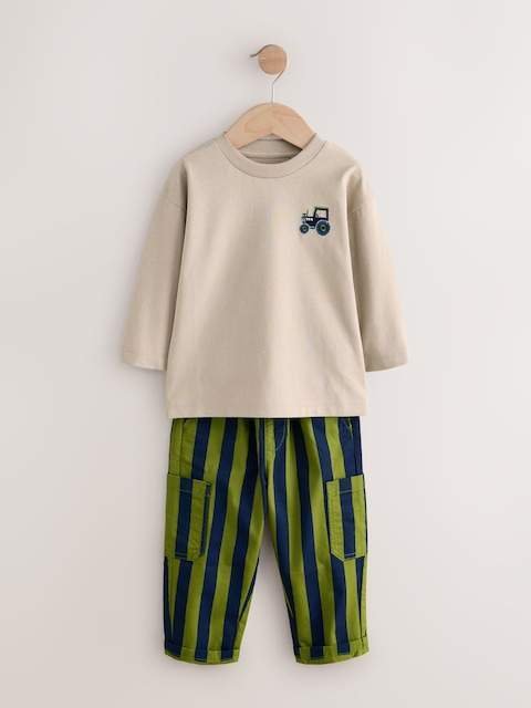 Blue/Green Farm Long Sleeve T-Shirt & Trousers Set