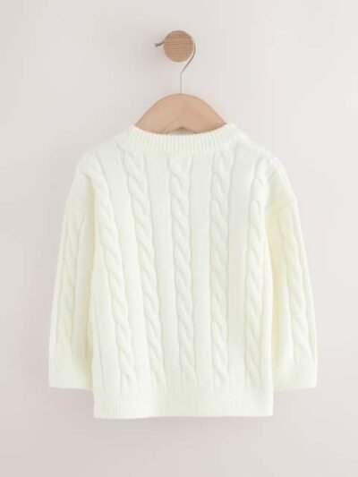 Ecru White Cable Knit Crew Neck Jumper