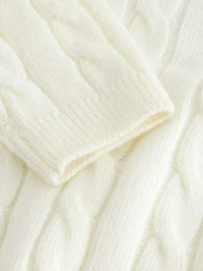 Ecru White Cable Knit Crew Neck Jumper