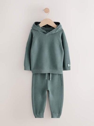 Blue Knitted Hoodie and Jogger Set
