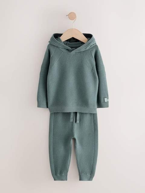Blue Knitted Hoodie and Jogger Set