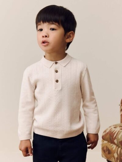 Cream Cable Knit Polo Shirt