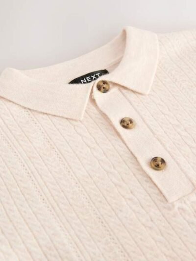 Cream Cable Knit Polo Shirt