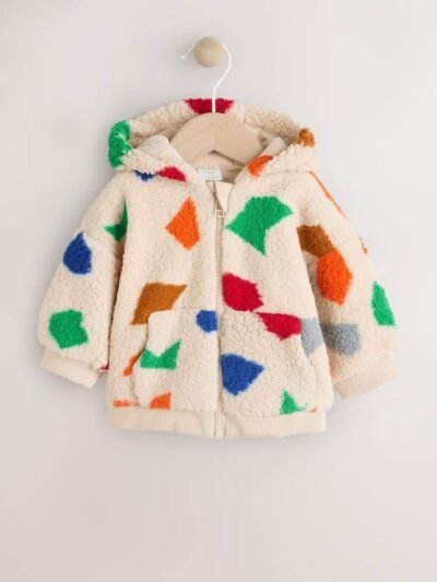 Natural Bright Geo Printed Zip Through Hooded Baby Jacket