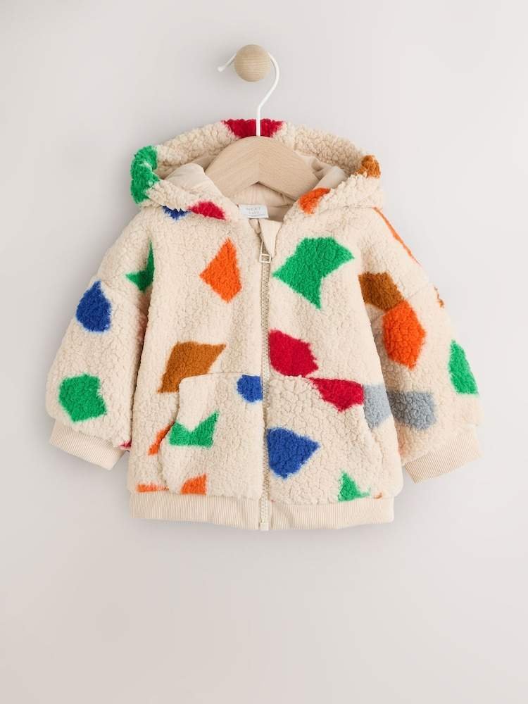 Natural Bright Geo Printed Zip Through Hooded Baby Jacket
