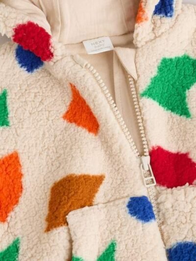 Natural Bright Geo Printed Zip Through Hooded Baby Jacket