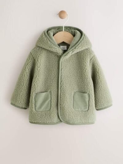 Sage Green Hooded Baby Borg Jacket
