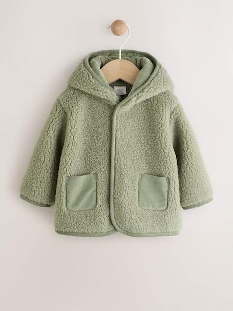 Sage Green Hooded Baby Borg Jacket