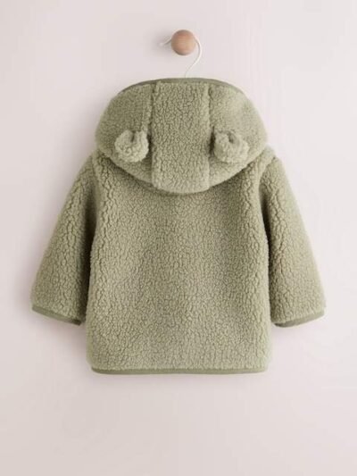 Sage Green Hooded Baby Borg Jacket