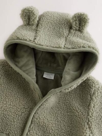 Sage Green Hooded Baby Borg Jacket