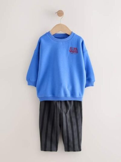 Blue/Grey Single Sweatshirt And Stripe Joggers Set