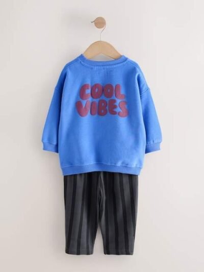 Blue/Grey Single Sweatshirt And Stripe Joggers Set