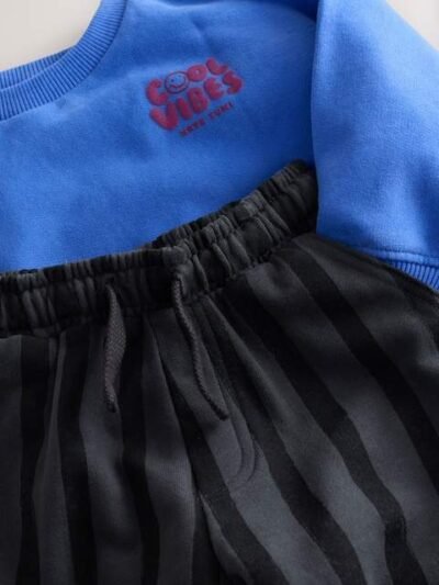 Blue/Grey Single Sweatshirt And Stripe Joggers Set