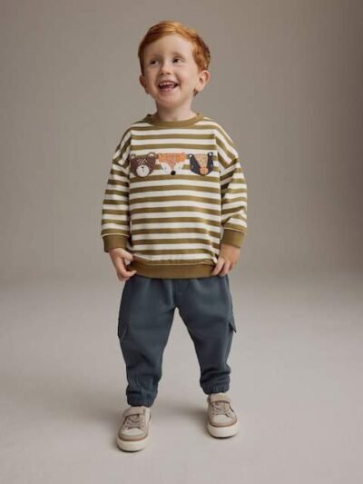 Green/Ecru Stripe Sweatshirt and Utility Joggers Set