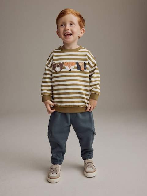 Green/Ecru Stripe Sweatshirt and Utility Joggers Set