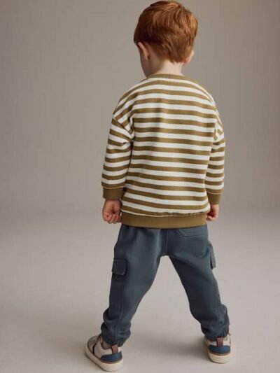 Green/Ecru Stripe Sweatshirt and Utility Joggers Set