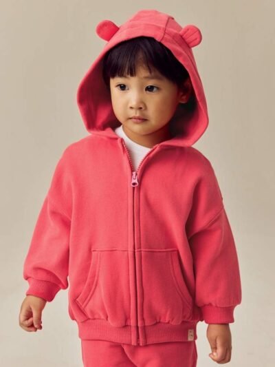 Coral Red Zip Through Hoodie