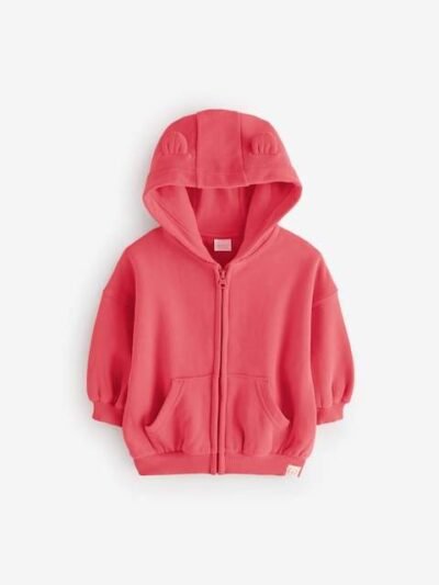 Coral Red Zip Through Hoodie