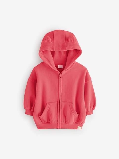 Coral Red Zip Through Hoodie