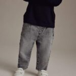 Grey Denim Pleat Front Jeans